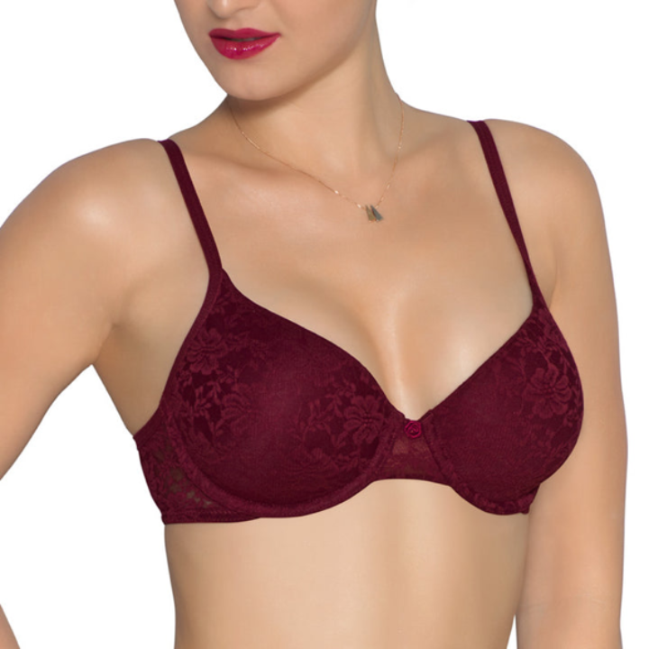 Liorah Floral Romance Bra in Maroon with delicate floral embroidery - front view