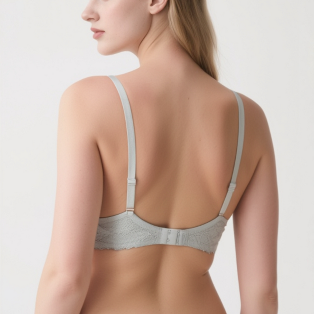 Liorah Lace Elegance Bra back view showing U-back mesh wings and adjustable straps